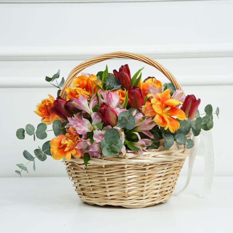 Orange Tulips And Alstroemeria Flower Basket-A1671 - Image 4