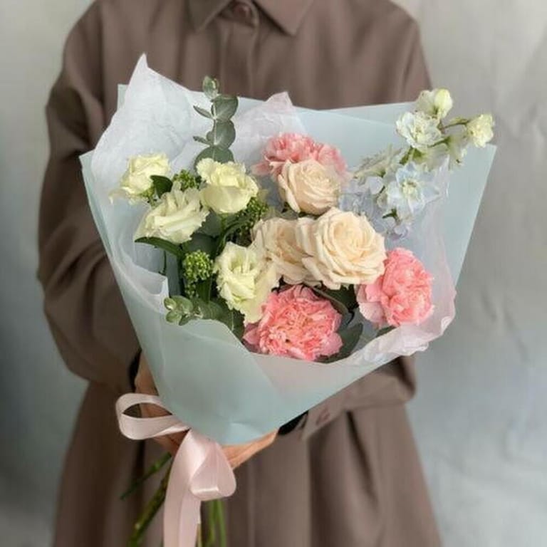Pastel Roses And Carnations Flower Bouquet-A1682 - Image 1