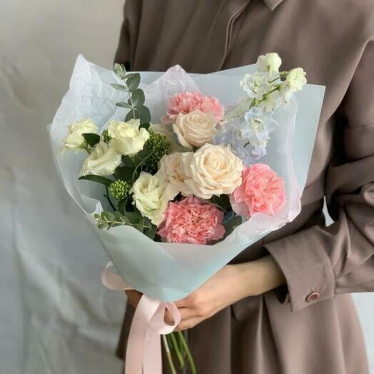 Pastel Roses And Carnations Flower Bouquet-A1682 - Image 2