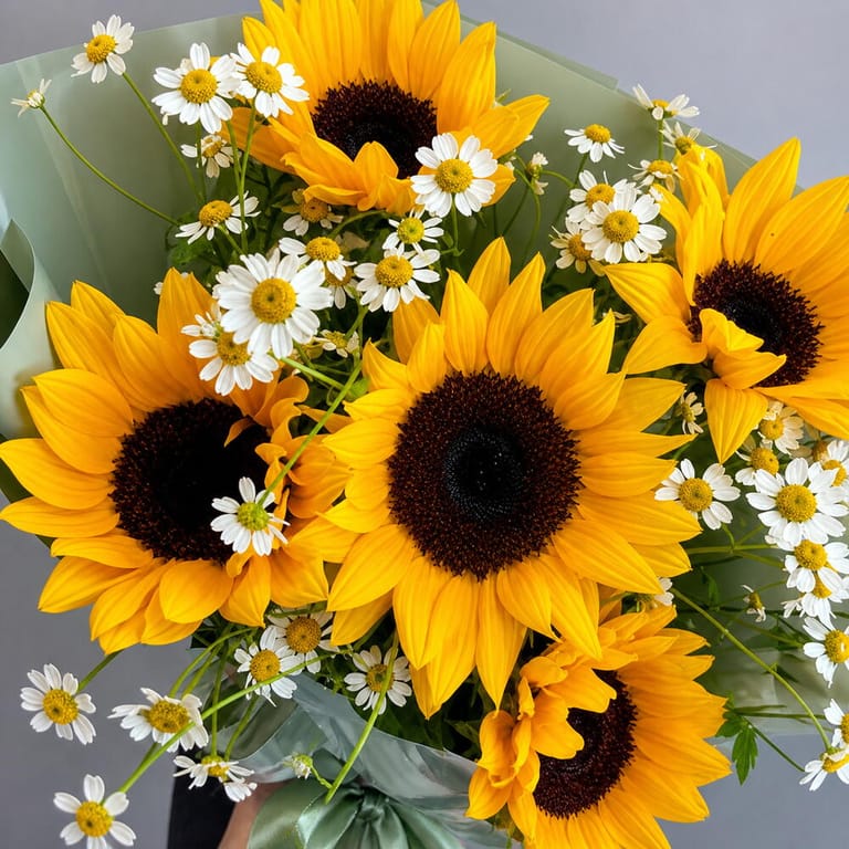 Sunflower And Chamomile Flower Bouquet-A1685 - Image 2