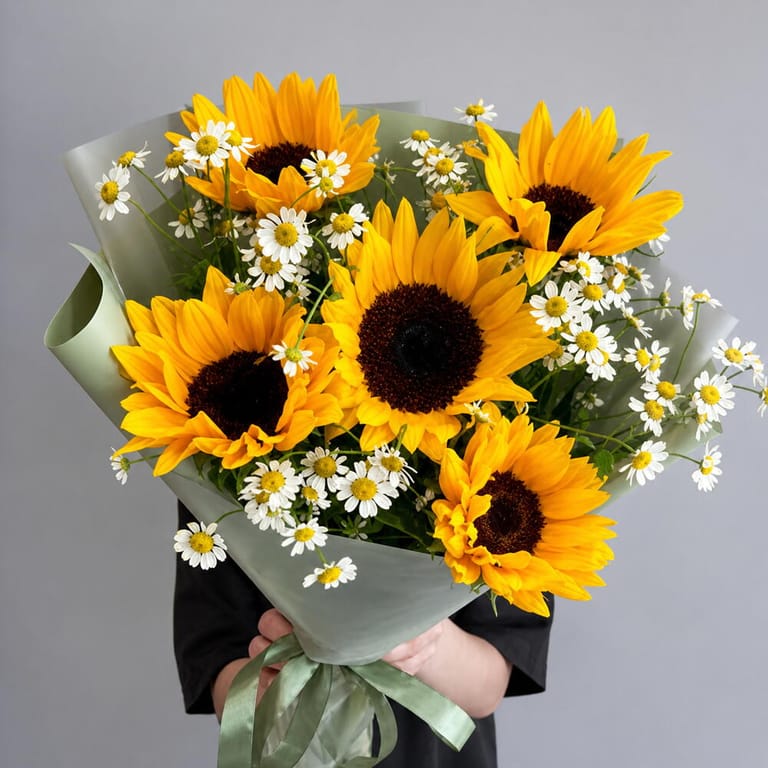 Sunflower And Chamomile Flower Bouquet-A1685 - Image 3