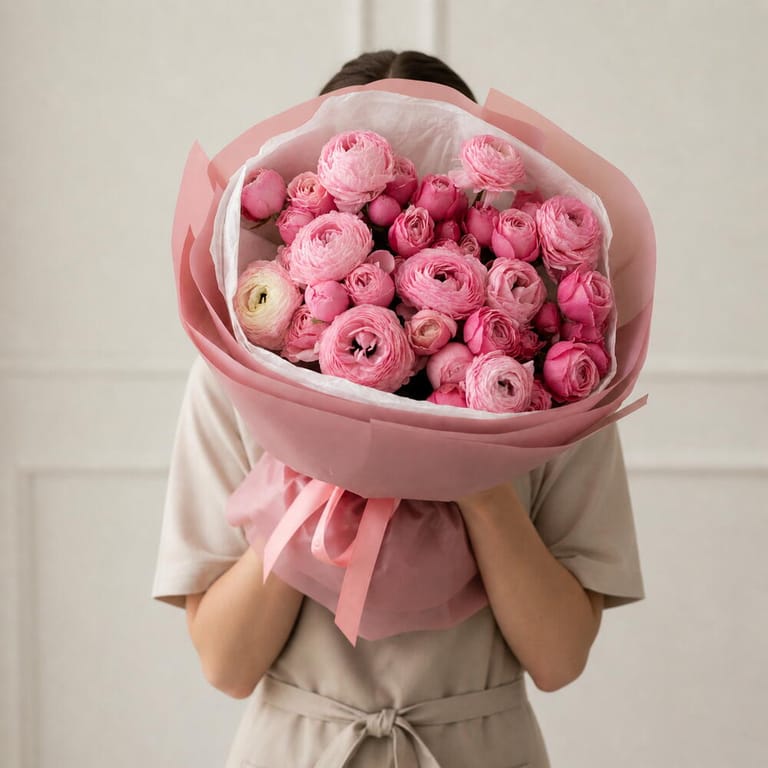 Ranunculus And Peony Roses Flower Bouquet-A1695 - Image 1