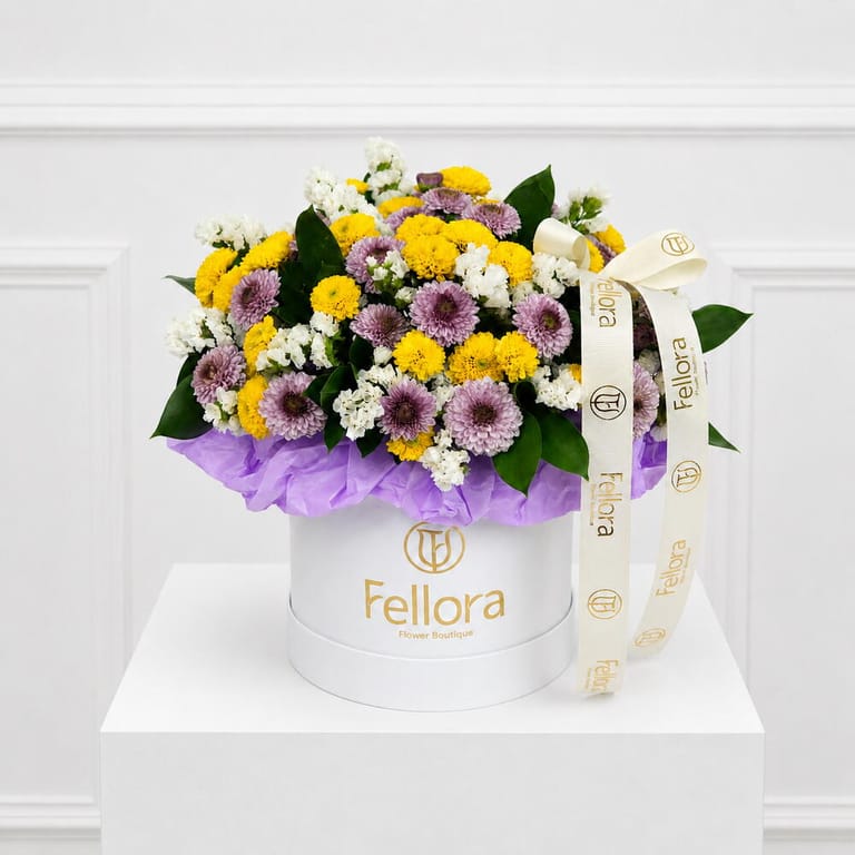 Yellow And Purple Chrysanthemum Flower Box-A1701 - Image 1