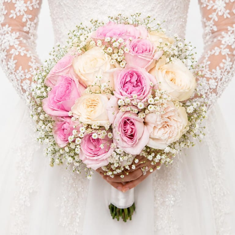 Pink And White Roses Bridal Wedding Bouquet-A1724 - Image 1