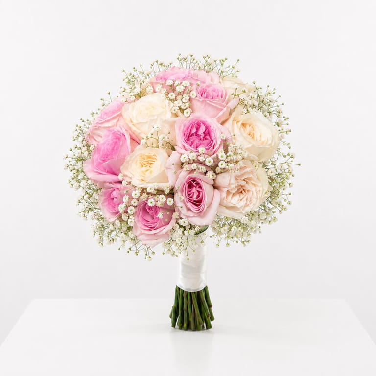 Pink And White Roses Bridal Wedding Bouquet-A1724 - Image 2