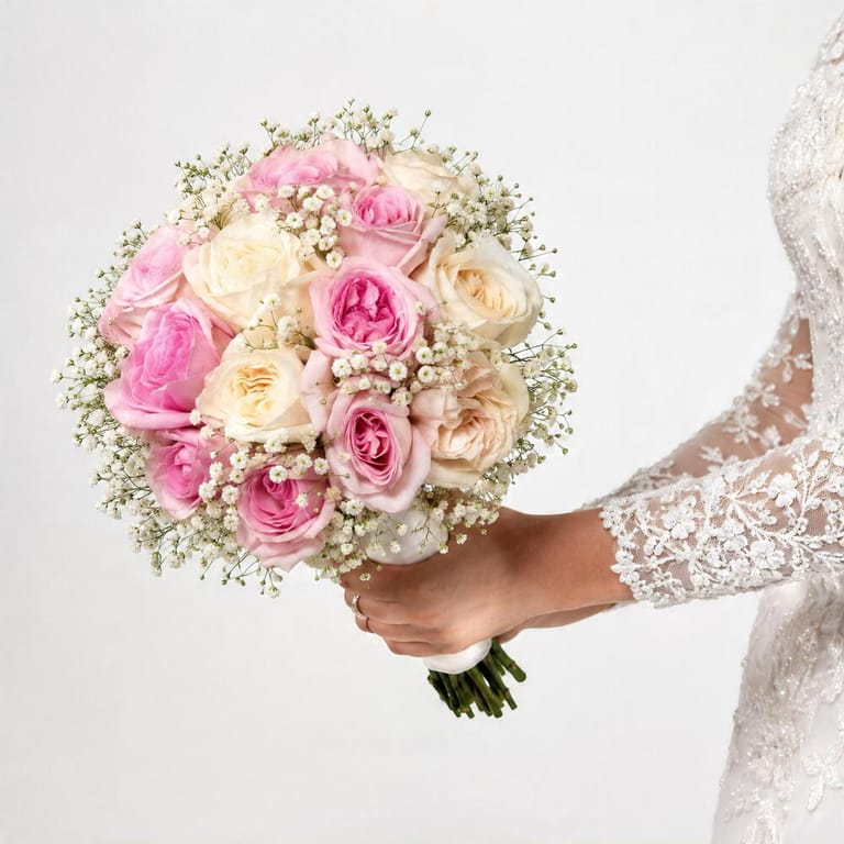 Pink And White Roses Bridal Wedding Bouquet-A1724 - Image 3