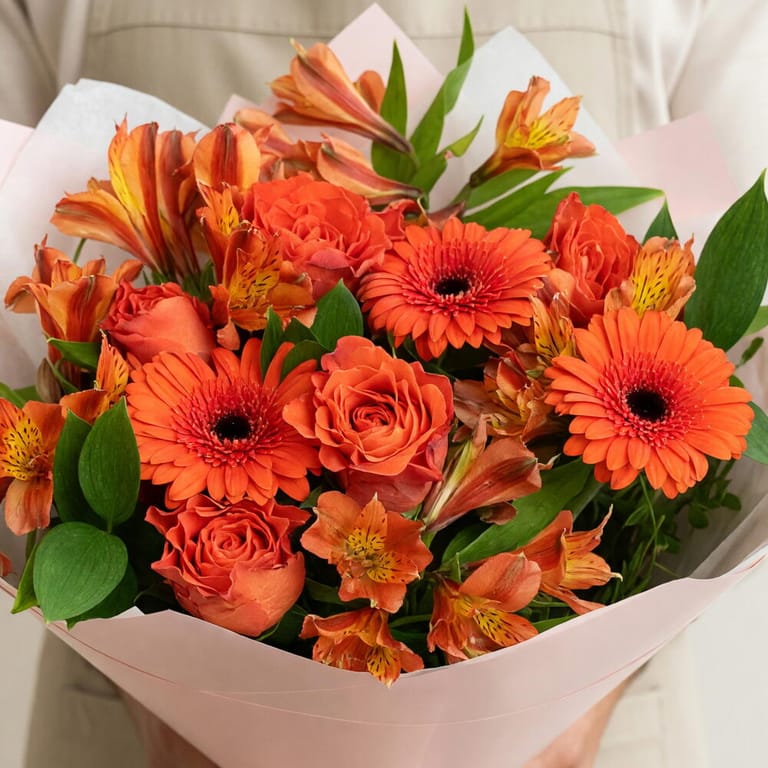 Orange Roses Gerbera And Alstroemeria Flower Bouquet-A1725 - Image 2