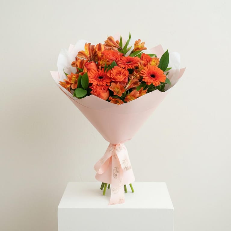 Orange Roses Gerbera And Alstroemeria Flower Bouquet-A1725 - Image 4