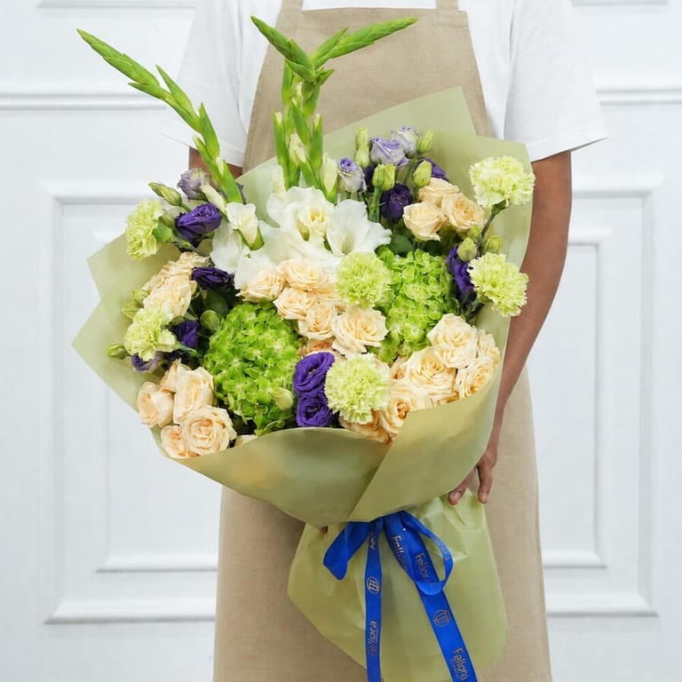 Gladiolus And Green Hydrangea Bouquet-A1747 - Image 1