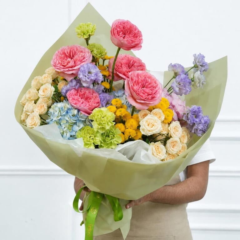 Ecuador Roses And Colourful Garden Blooms Bouquet-A1748 - Image 1