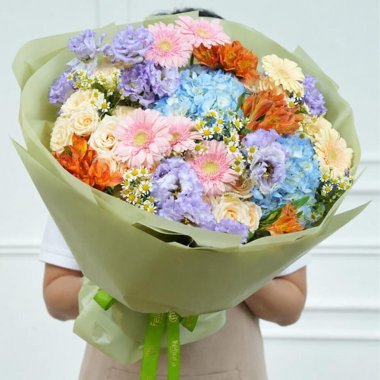 Gerbera And Hydrangea Garden Bouquet-A1749 - Image 1