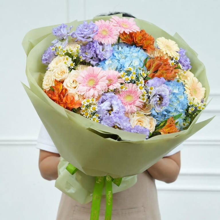 Gerbera And Hydrangea Garden Bouquet-A1749 - Image 2
