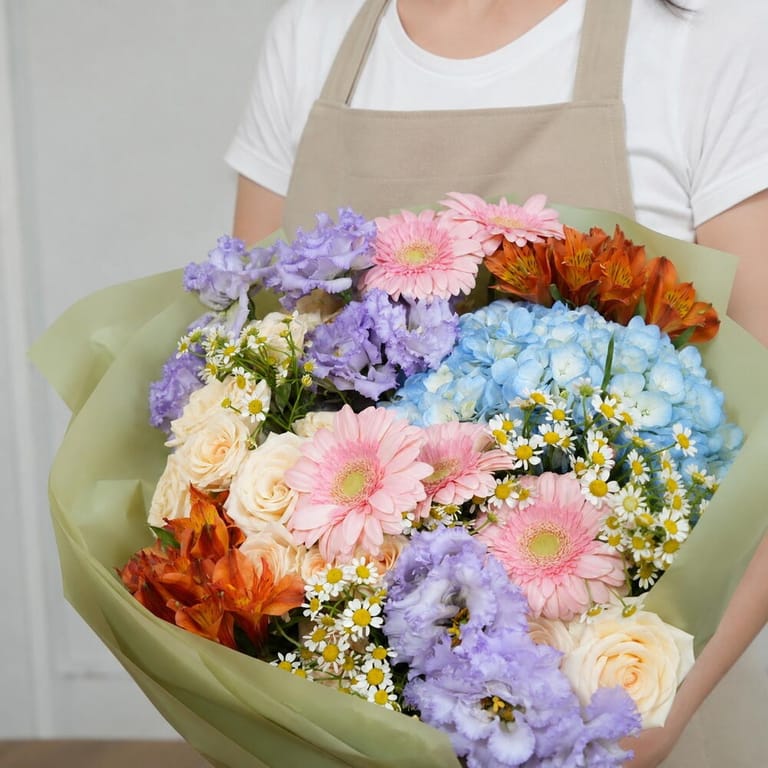 Gerbera And Hydrangea Garden Bouquet-A1749 - Image 3