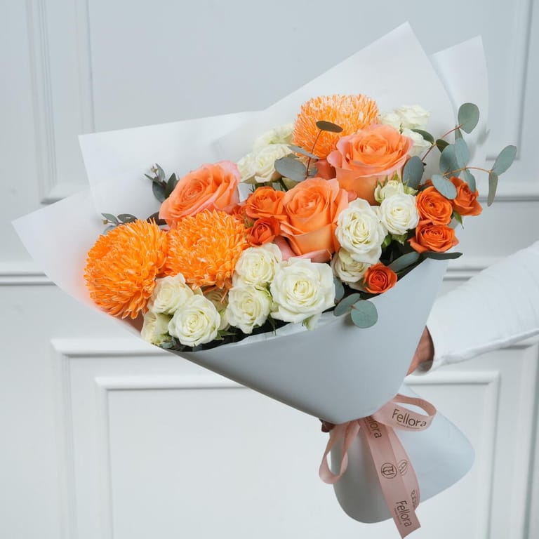 Orange Peony Chrysanthemum And Rose Bouquet-A1759 - Image 3