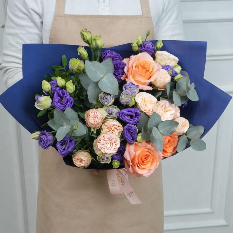 Peach Rose And Purple Lisianthus Bouquet-A1760 - Image 2