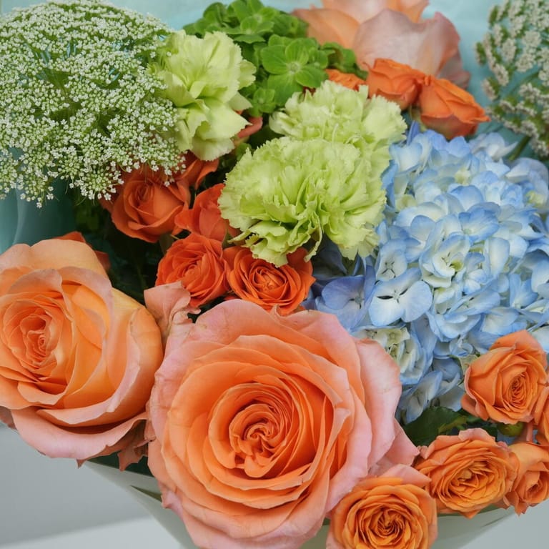 Garden Bouquet of Peach Rose And Blue Hydrangea-A1761 - Image 4