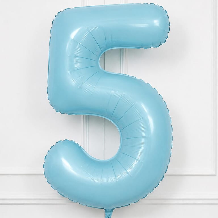 Pastel Blue Number Five Helium Foil Balloon-A1768 - Image 3