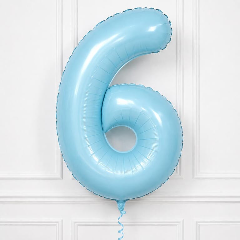 Pastel Blue Number Six Helium Foil Balloon-A1769 - Image 1