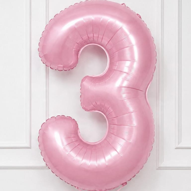 Pastel Pink Number Three Helium Foil Balloon-A1785 - Image 3