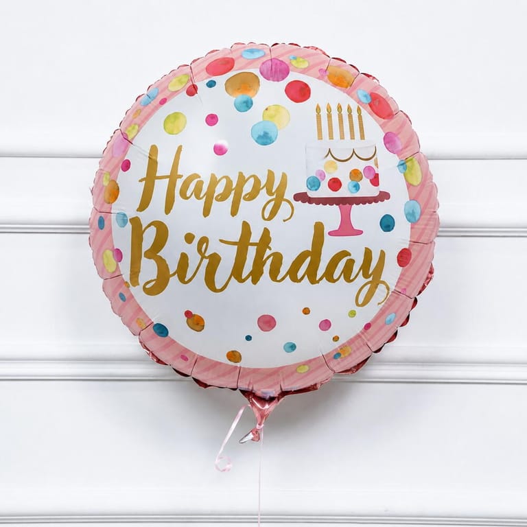 Colourful Dots And Cake Happy Birthday Helium Foil BalloonA1792 - Image 1