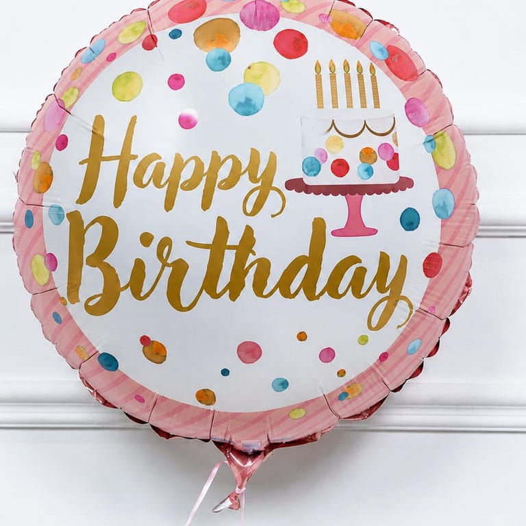 Colourful Dots And Cake Happy Birthday Helium Foil BalloonA1792 - Image 2