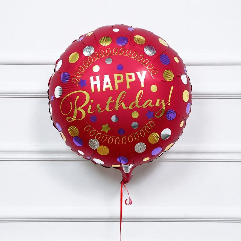 Red Confetti Celebration Happy Birthday Helium Foil Balloon-A1798 - Image 1