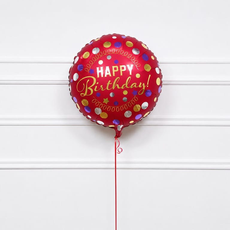 Red Confetti Celebration Happy Birthday Helium Foil Balloon-A1798 - Image 2