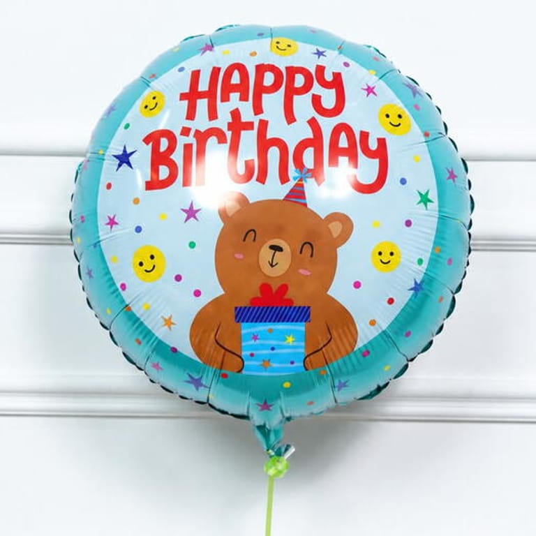 Teddy Bear And Gift Happy Birthday Helium Foil Balloon-A1824 - Image 1
