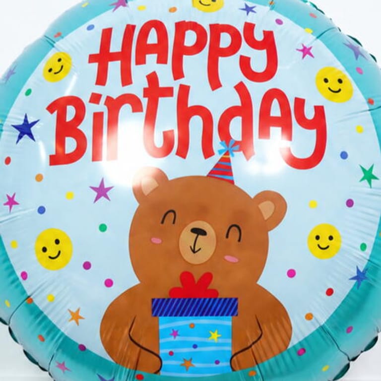 Teddy Bear And Gift Happy Birthday Helium Foil Balloon-A1824 - Image 2