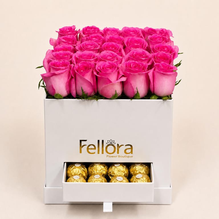 Combo Of Pink Roses And Ferrero Rocher Chocolate-C2 - Image 1
