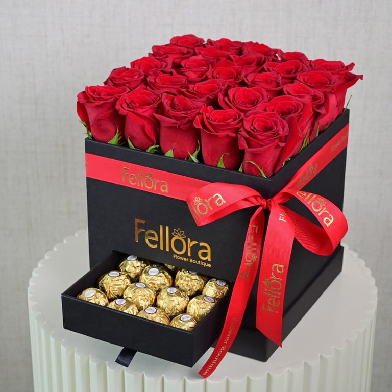 Combo Of Red Roses And Ferrero Rocher Chocolate-C4 - Image 1