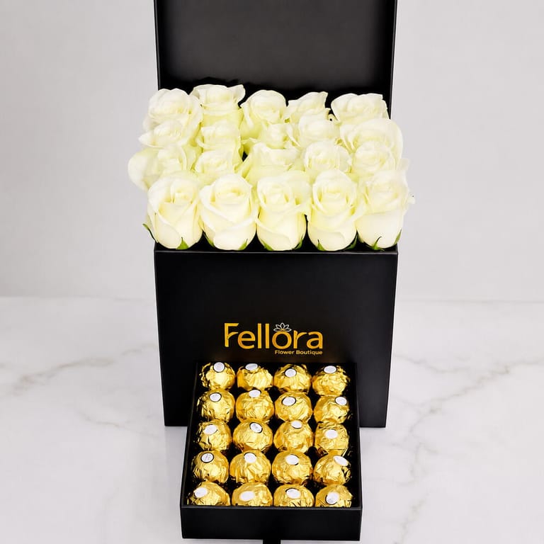 Combo Of White Roses And Ferrero Rocher Chocolate-C5 - Image 1
