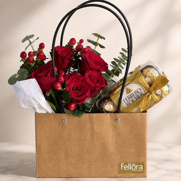 Red Roses And Ferrero Rocher Gift Bag-C14 - Image 1