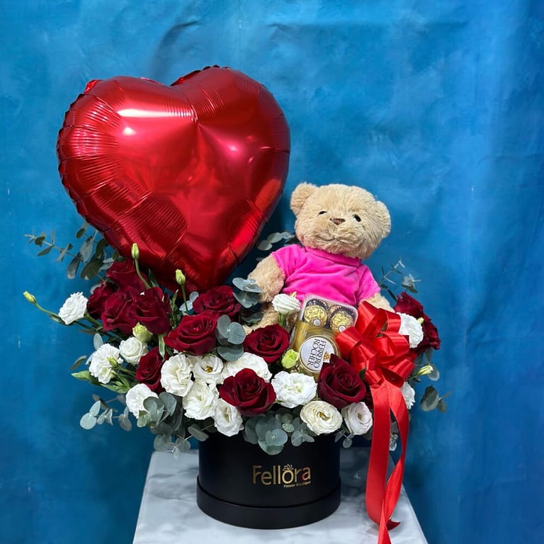 Teddy Bear Chocolate Flowers And Balloon Combo-C20 - Image 1