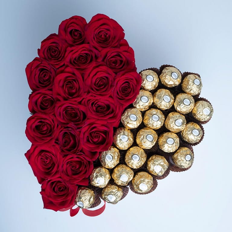 Red Roses And Chocolate In A White Heart Box Combo-C21 - Image 2