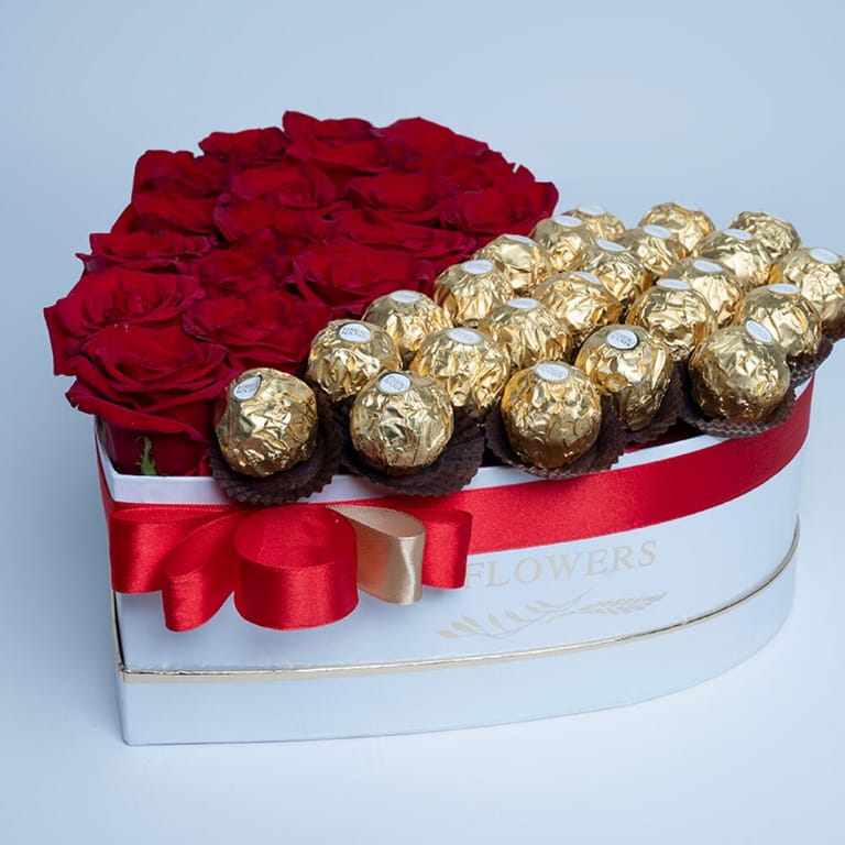Red Roses And Chocolate In A White Heart Box Combo-C21 - Image 3