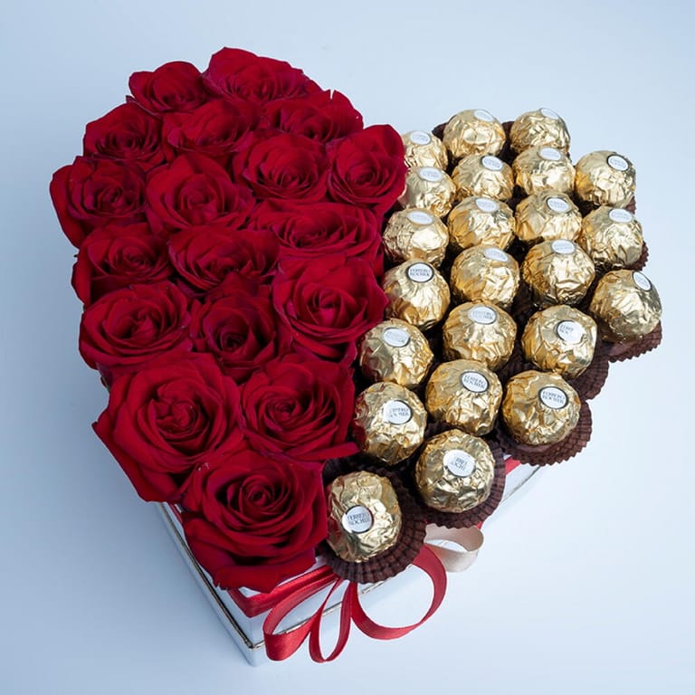 Red Roses And Chocolate In A White Heart Box Combo-C21 - Image 4