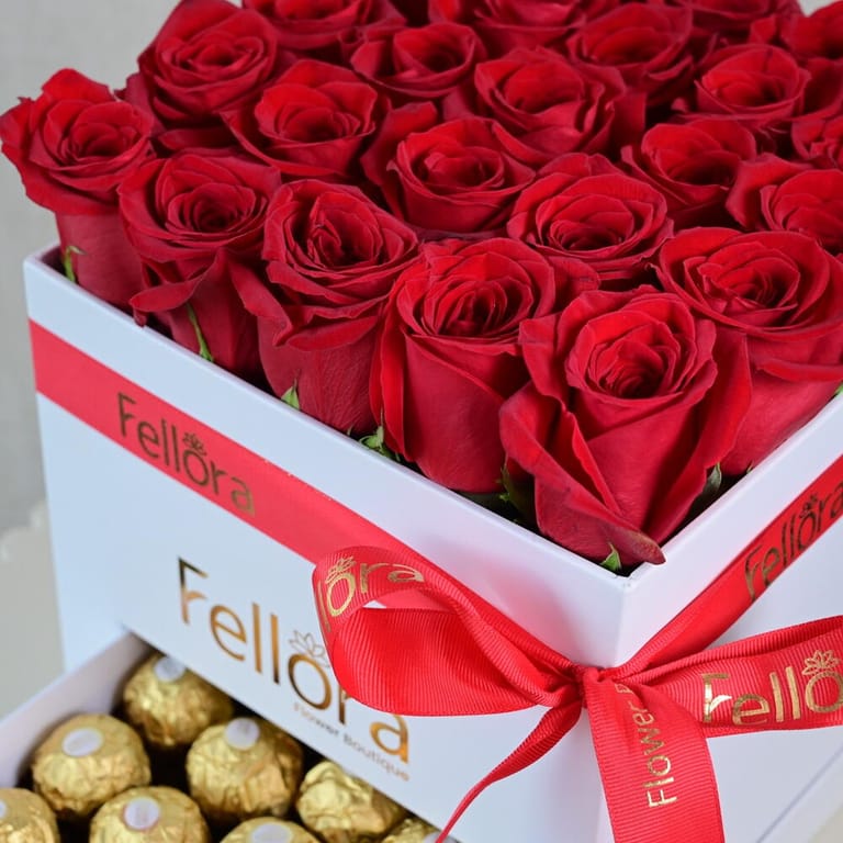 Red Roses And Ferrero Rocher White Luxury Combo Box-C27 - Image 2