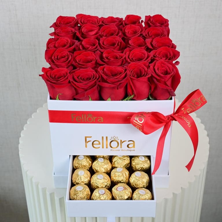 Red Roses And Ferrero Rocher White Luxury Combo Box-C27 - Image 3