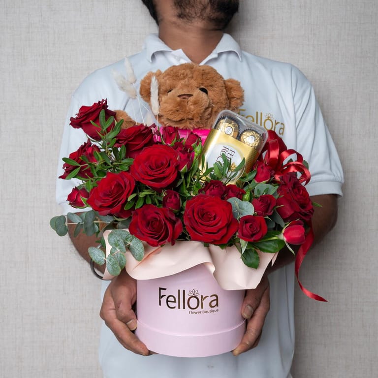 Red Roses Ferrero Rocher And Teddy Bear Gift Combo-C30 - Image 3