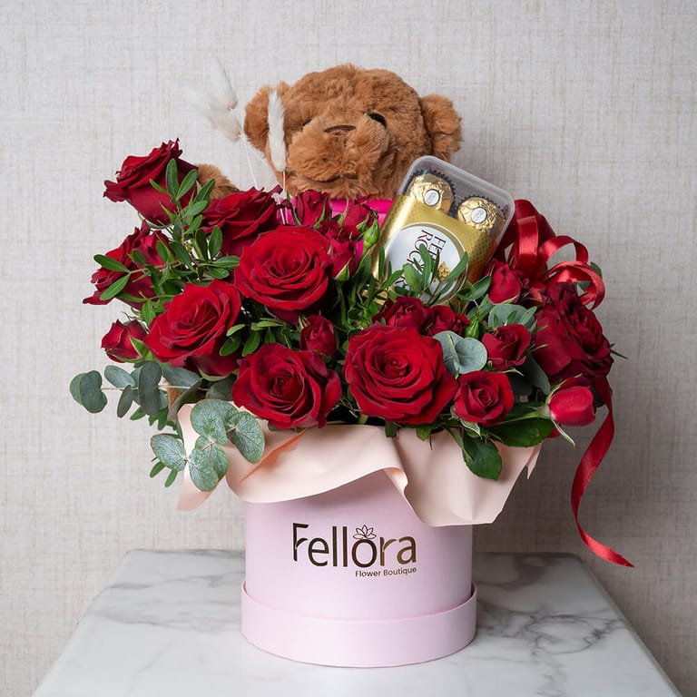 Red Roses Ferrero Rocher And Teddy Bear Gift Combo-C30 - Image 4