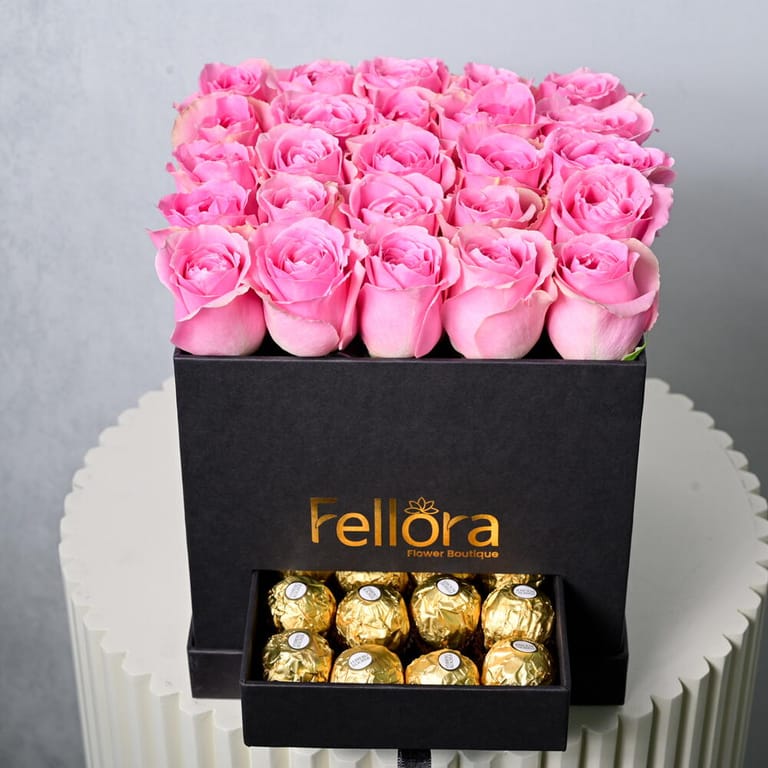 Pink Roses And Ferrero Rocher Luxury Gift Box-C33 - Image 1