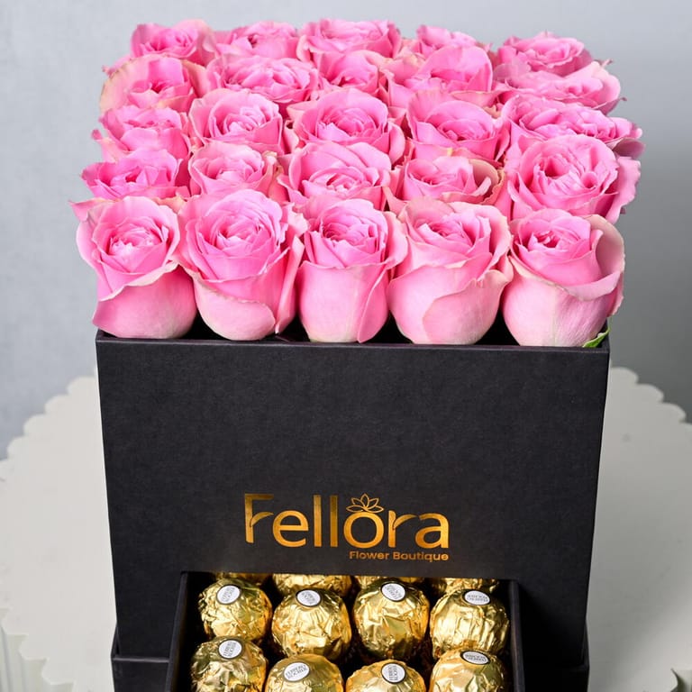 Pink Roses And Ferrero Rocher Luxury Gift Box-C33 - Image 2