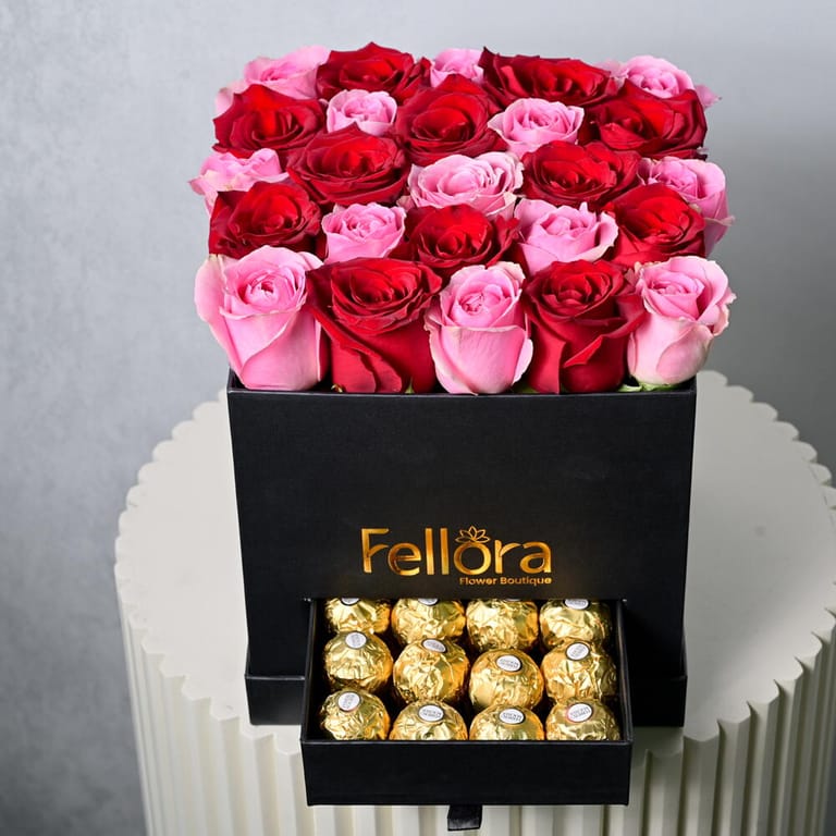 Red And Pink Roses With Ferrero Rocher Luxury Gift Box-C34 - Image 1
