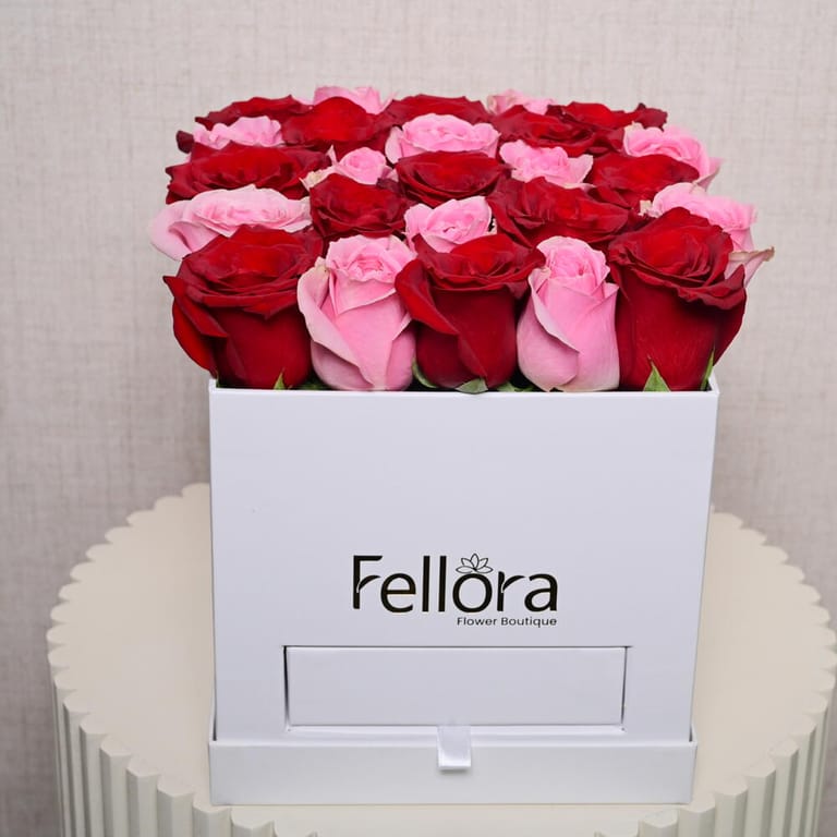 Red And Pink Roses With Ferrero Rocher White Luxury Gift Box-C36 - Image 4