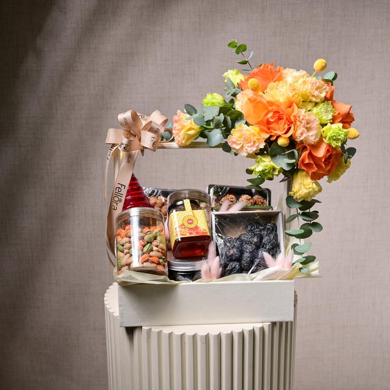Premium Mixed Nuts And Orange Roses Luxury Gift Basket-C46 - Image 4