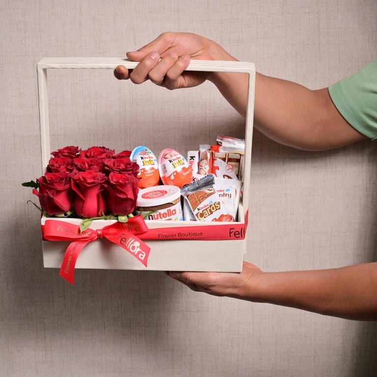 Red Roses And Kinder Joy Chocolate Hamper Combo-C48 - Image 1