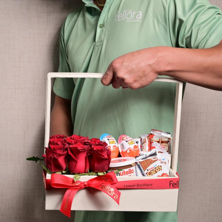 Red Roses And Kinder Joy Chocolate Hamper Combo-C48 - Image 2