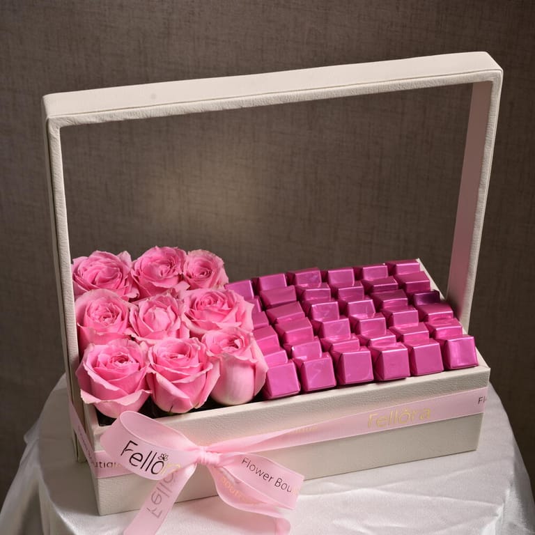 Pink Roses And Assorted Pink Chocolates Luxury Hamper Combo-C51 - Image 1