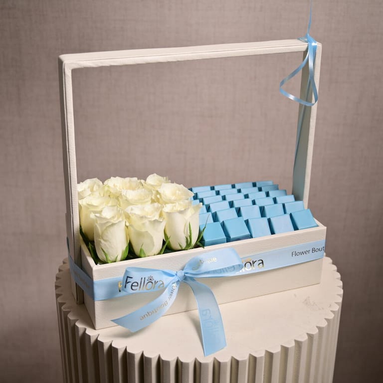 Welcome Baby Balloon White Roses And Blue Chocolates Hamper-C53 - Image 2
